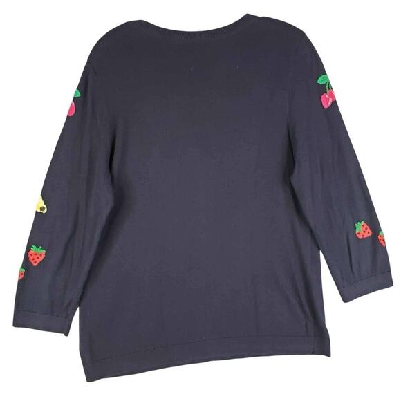 Talbots Sweater Women's Size Large L Navy Blue Fruit Knit Pullover LS - Picture 3 of 9